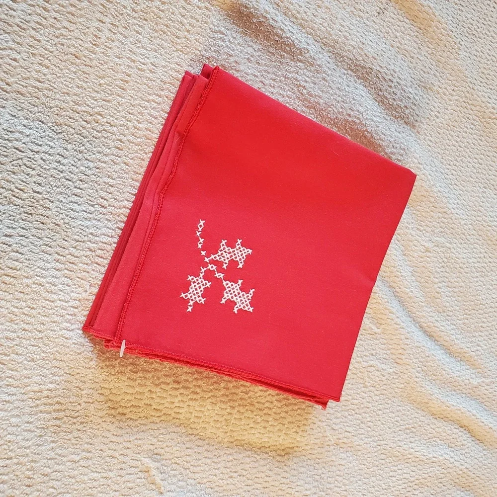 Vintage Red Cloth Napkins Set of 8‎ red Cross Stitch Embroidery 15.5